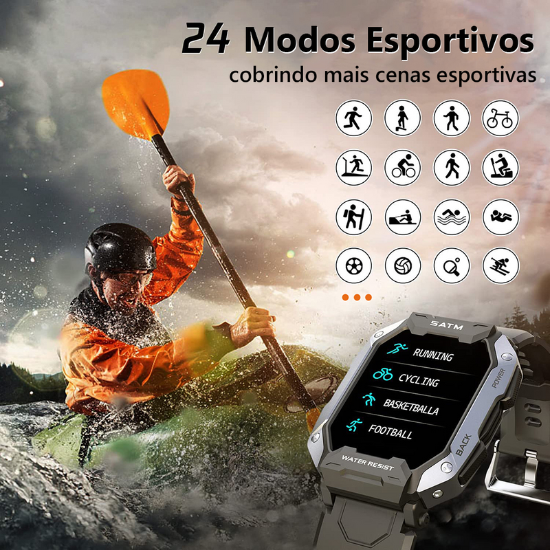 SmartWatch Militar À Prova d'Água + Pulseira de Brinde