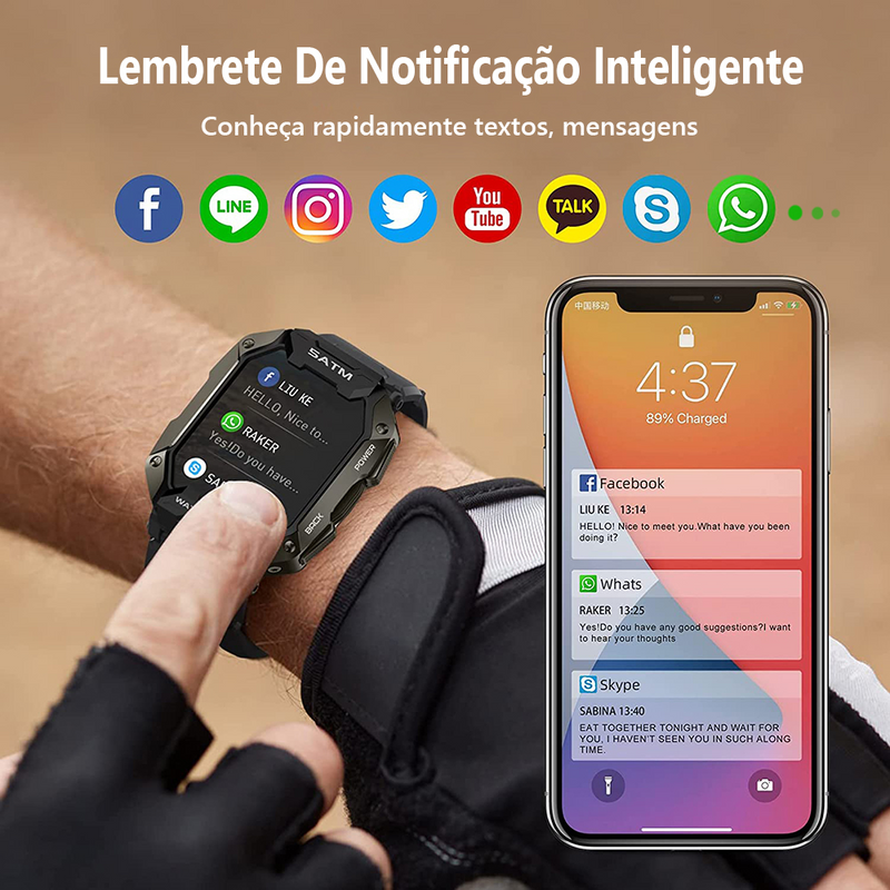 SmartWatch Militar À Prova d'Água + Pulseira de Brinde