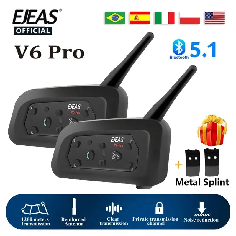 Intercomunicador de Capacete Duplo V6 Pro