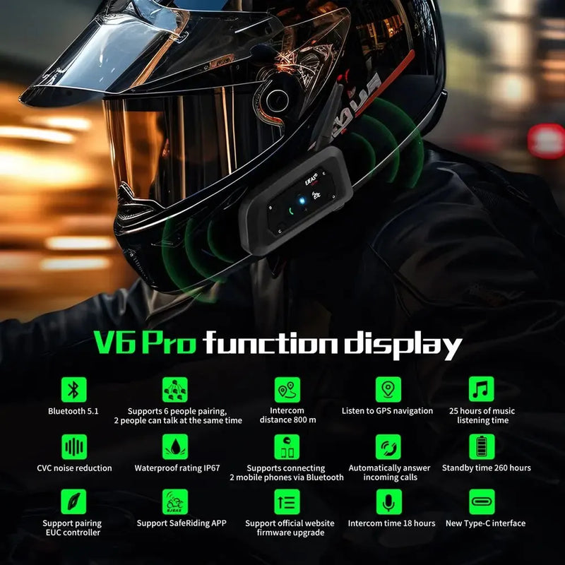 Intercomunicador de Capacete Duplo V6 Pro